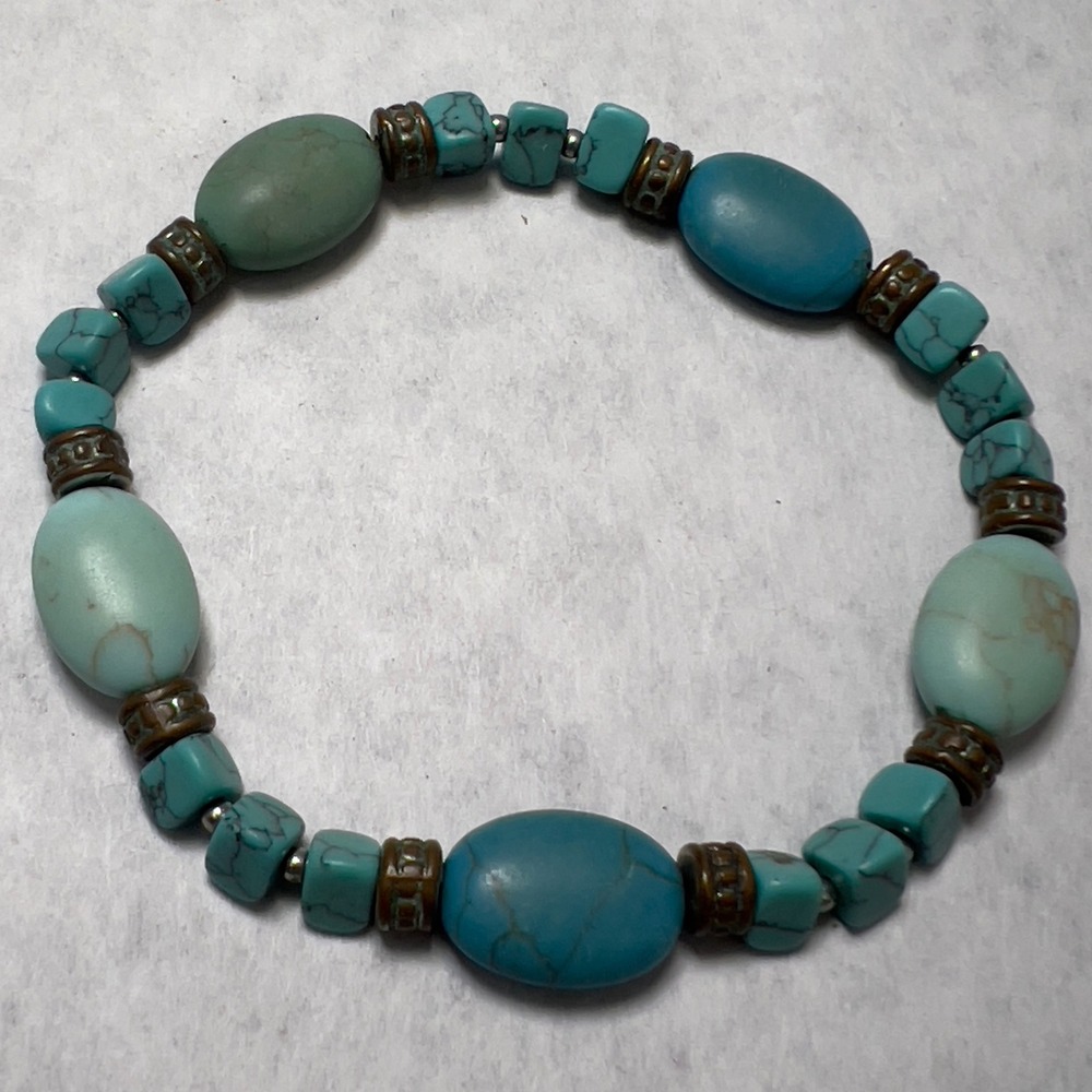 Faux Turquoise‎ Beaded Stretchy Bracelet Bohemian Southwestern Western Nature